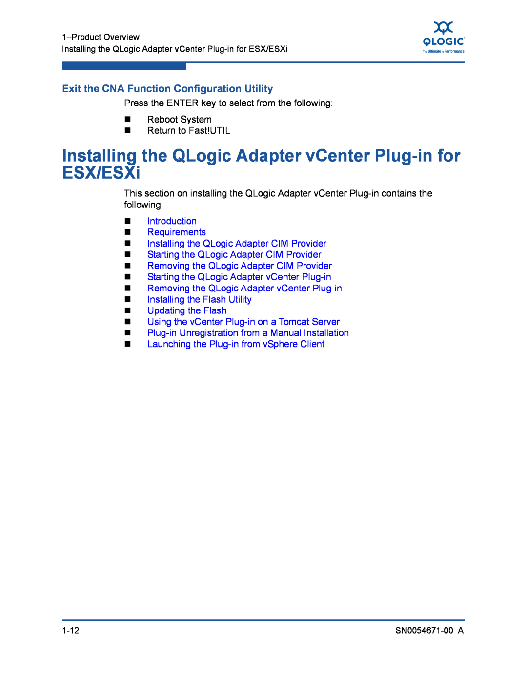Q-Logic 8200, 3200 Installing the QLogic Adapter vCenter Plug-in for ESX/ESXi, Exit the CNA Function Configuration Utility 