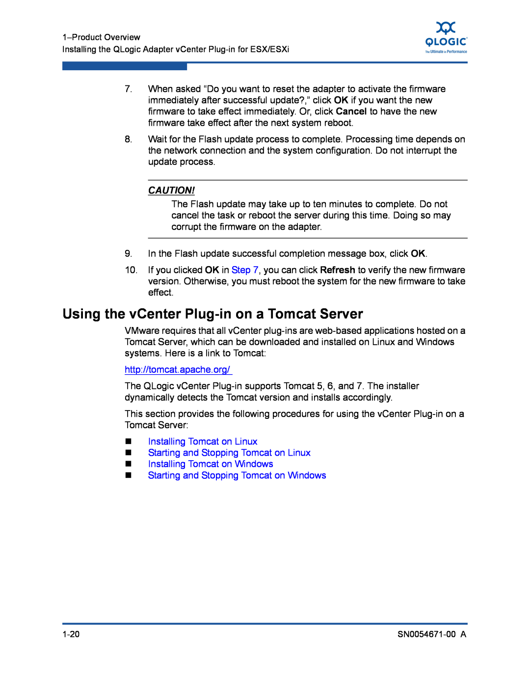 Q-Logic 8200, 3200 Using the vCenter Plug-in on a Tomcat Server, http//tomcat.apache.org,  Installing Tomcat on Windows 
