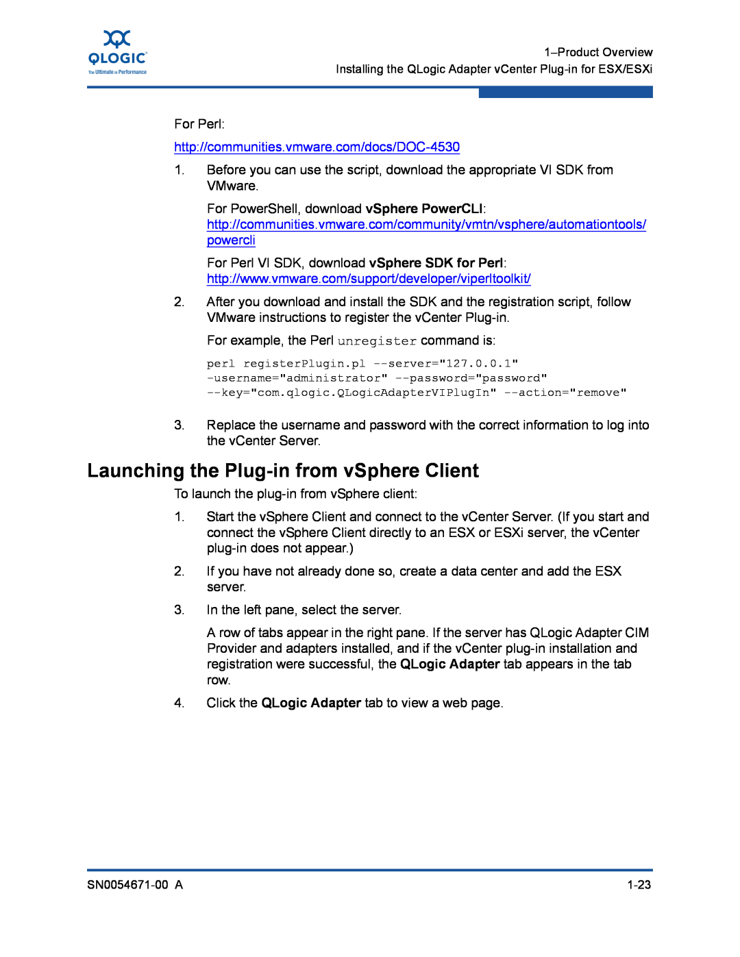 Q-Logic 3200, 8200 manual Launching the Plug-in from vSphere Client, http//communities.vmware.com/docs/DOC-4530 