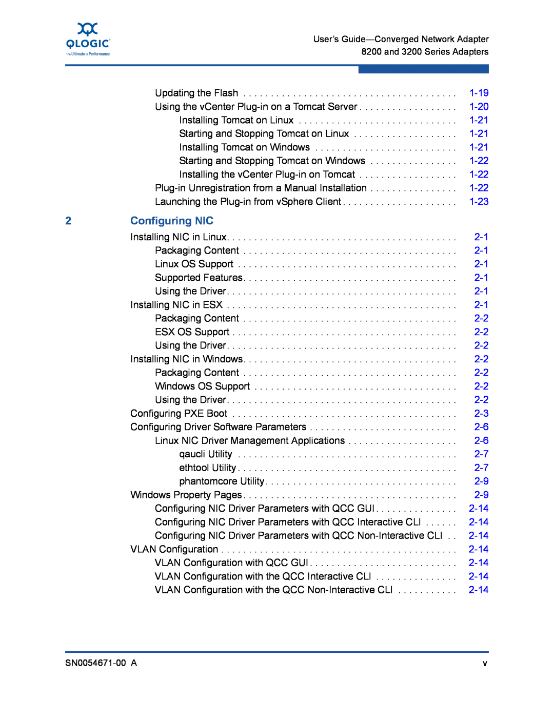 Q-Logic 3200, 8200 manual Configuring NIC, 1-20, 1-21, 1-22, 1-23, 2-14, 1-19 