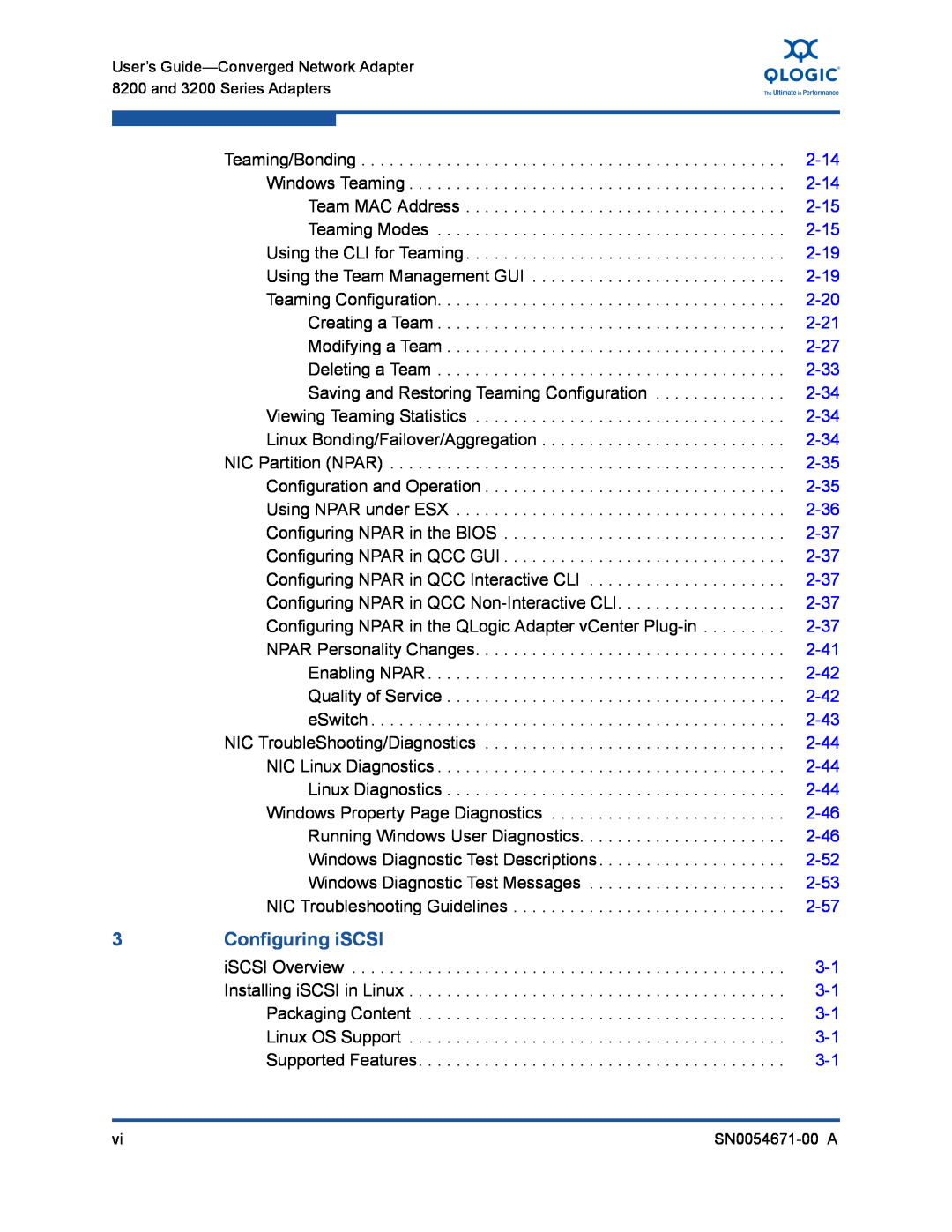 Q-Logic 8200 Configuring iSCSI, 2-15, 2-19, 2-20, 2-21, 2-27, 2-33, 2-34, 2-35, 2-36, 2-37, 2-41, 2-42, 2-43, 2-44, 2-46 