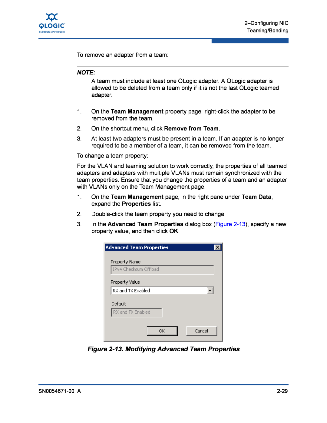 Q-Logic 3200, 8200 manual 13. Modifying Advanced Team Properties 