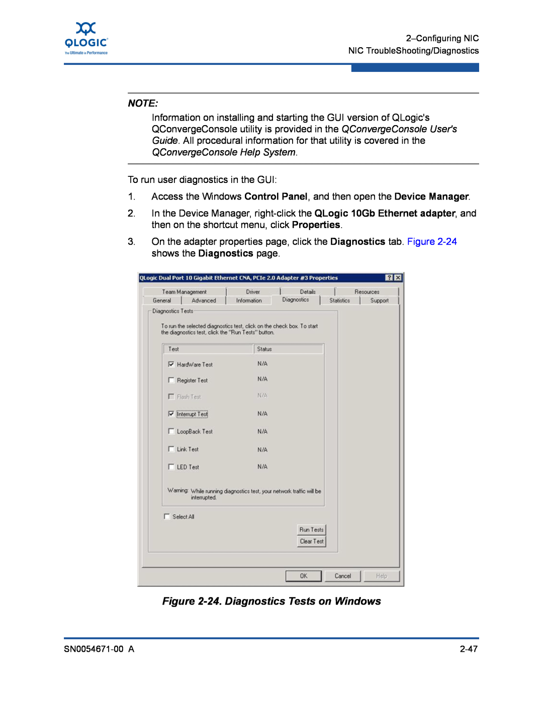 Q-Logic 3200, 8200 manual 24. Diagnostics Tests on Windows 