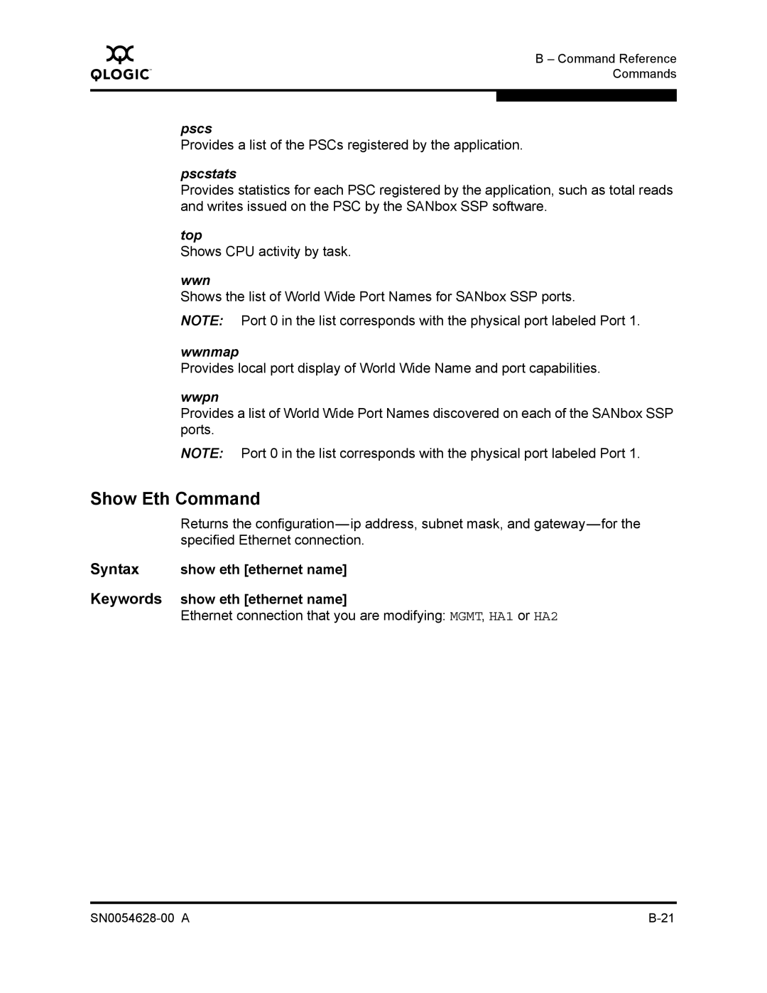 Q-Logic 8200 SERIES manual Show Eth Command 