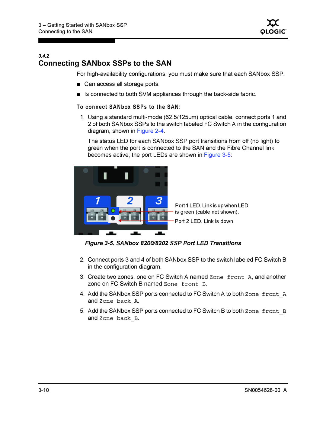 Q-Logic 8200 SERIES manual Connecting SANbox SSPs to the SAN, To connect SANbox SSPs to the SAN 