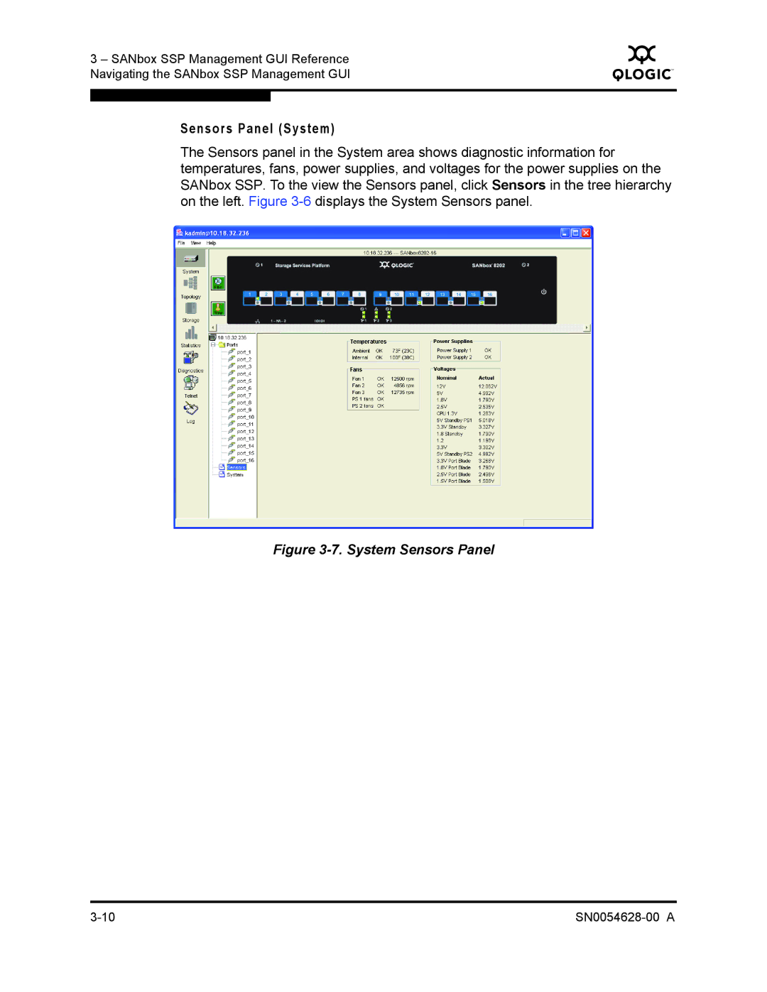 Q-Logic 8200 SERIES manual Sensors Panel System, System Sensors Panel 