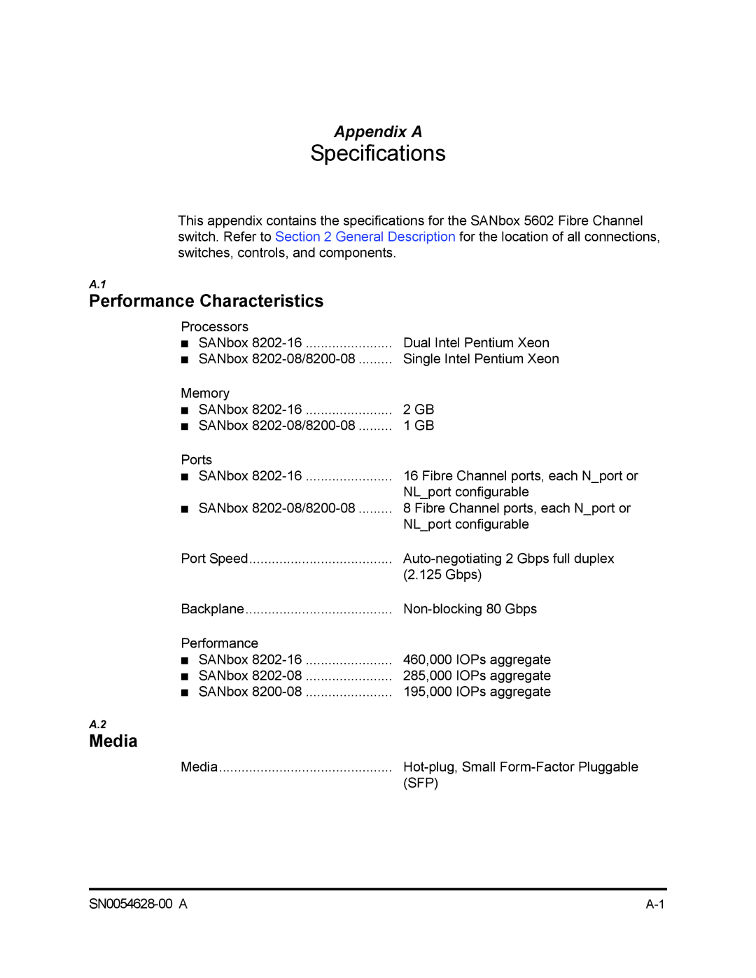 Q-Logic 8200 SERIES manual Performance Characteristics, Media 