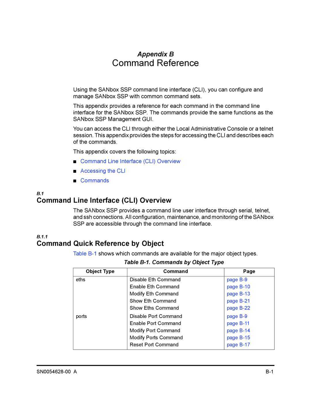 Q-Logic 8200 SERIES manual Command Line Interface CLI Overview, Command Quick Reference by Object 