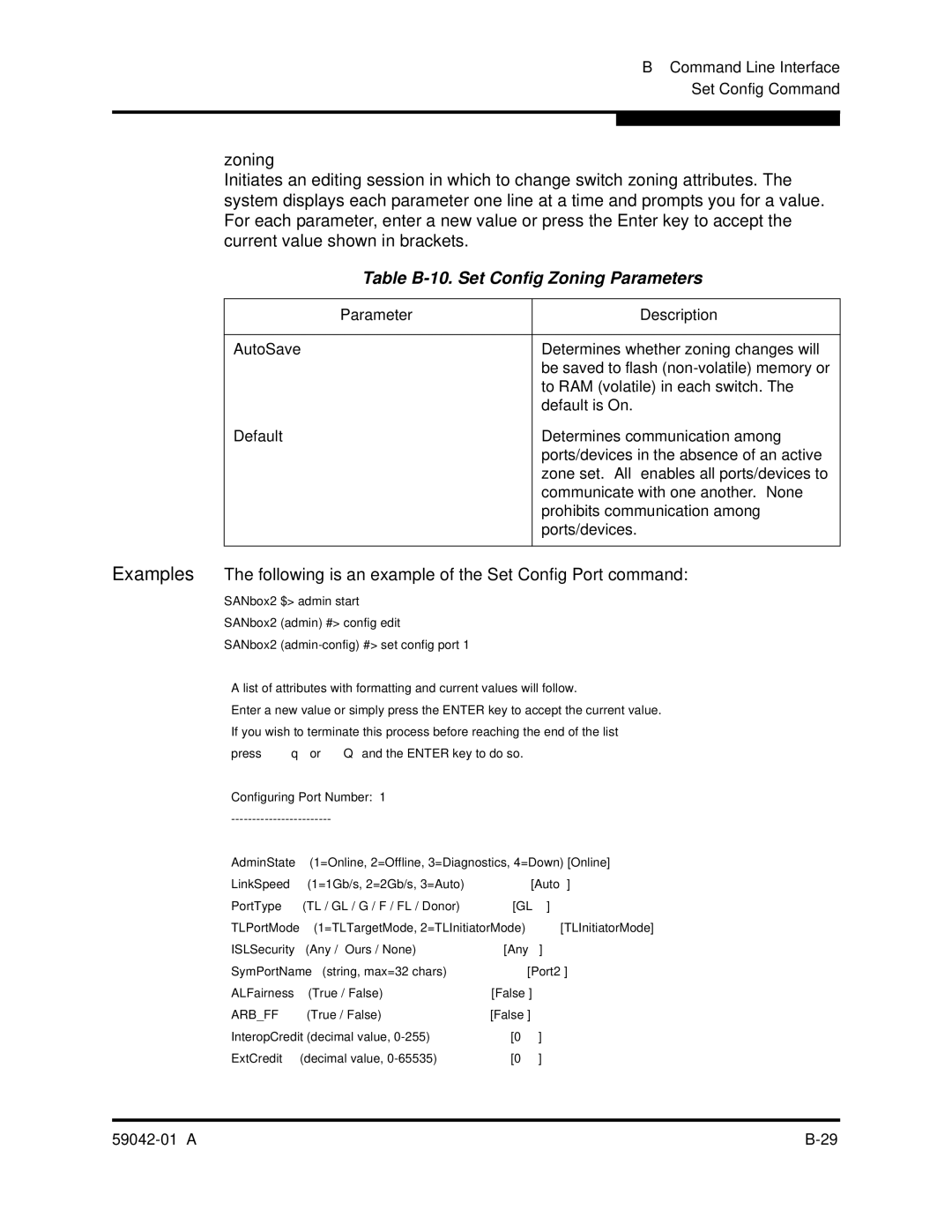 Q-Logic 8C manual Table B-10. Set Config Zoning Parameters 