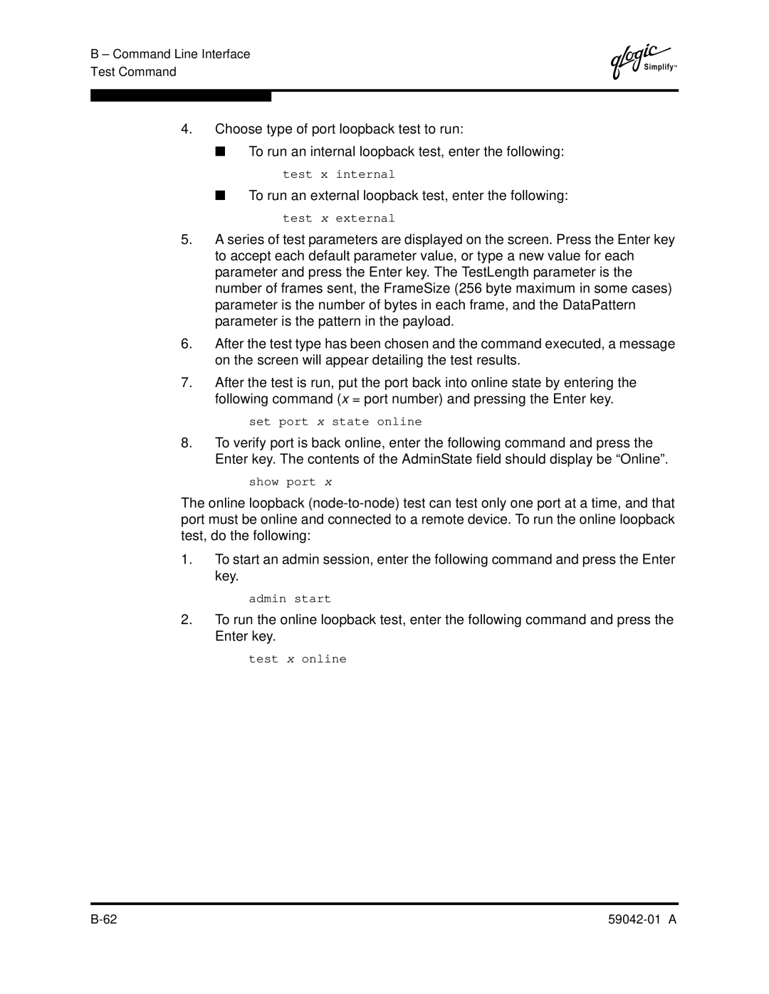 Q-Logic 8C manual Choose type of port loopback test to run 