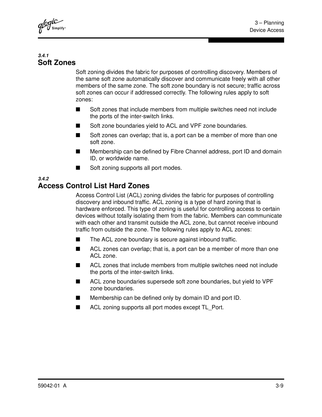 Q-Logic 8C manual Soft Zones, Access Control List Hard Zones 