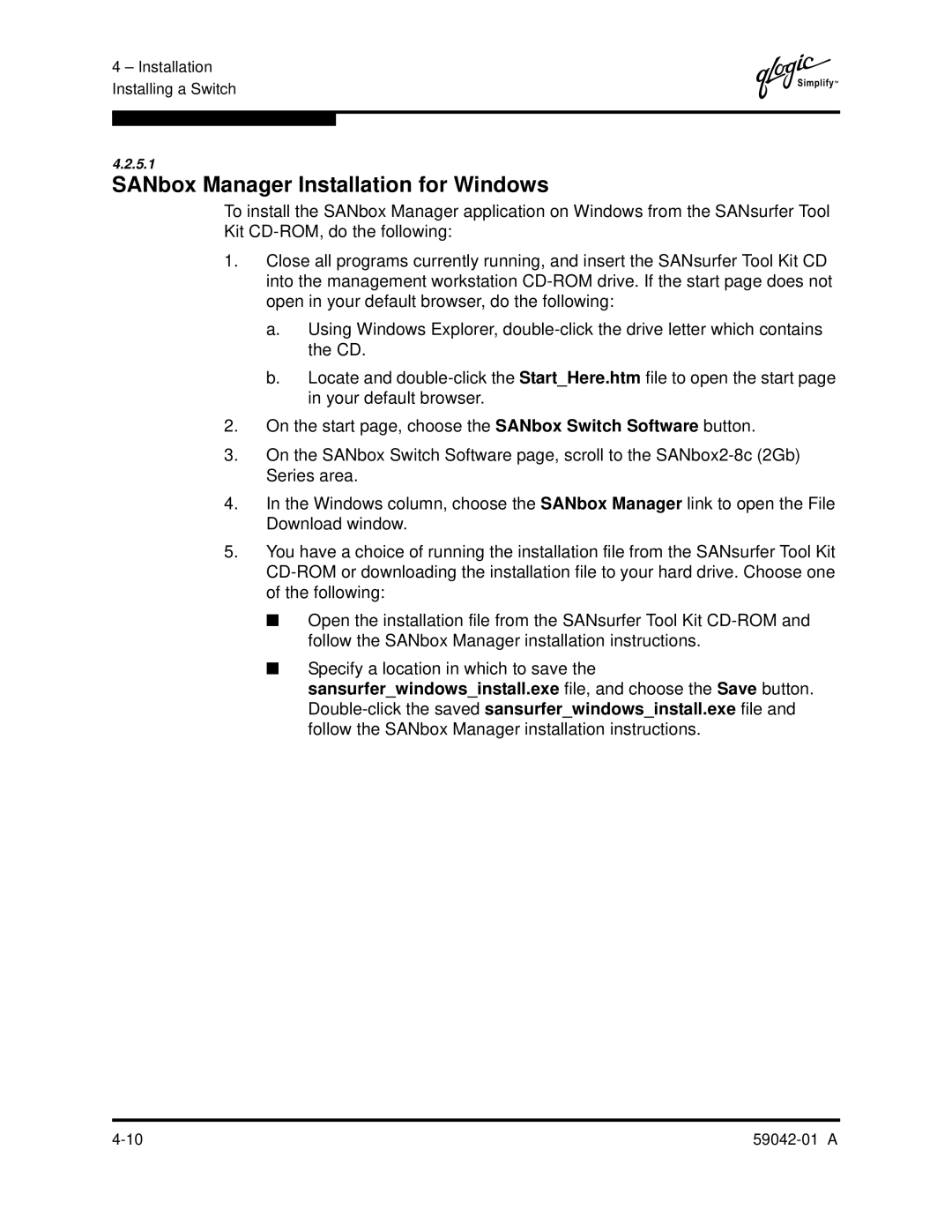 Q-Logic 8C manual SANbox Manager Installation for Windows 