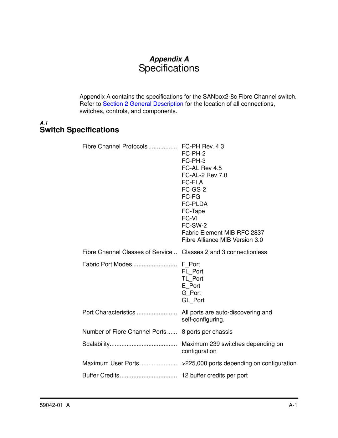 Q-Logic 8C manual Switch Specifications 