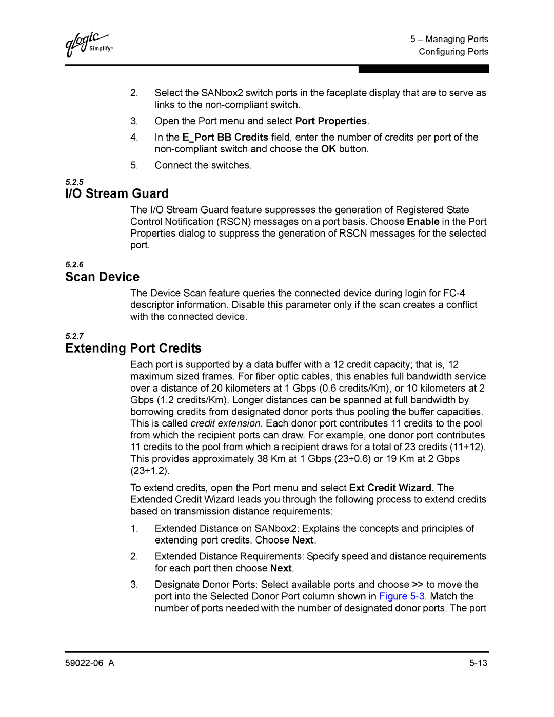 Q-Logic 8C/16 manual Stream Guard, Scan Device, Extending Port Credits 