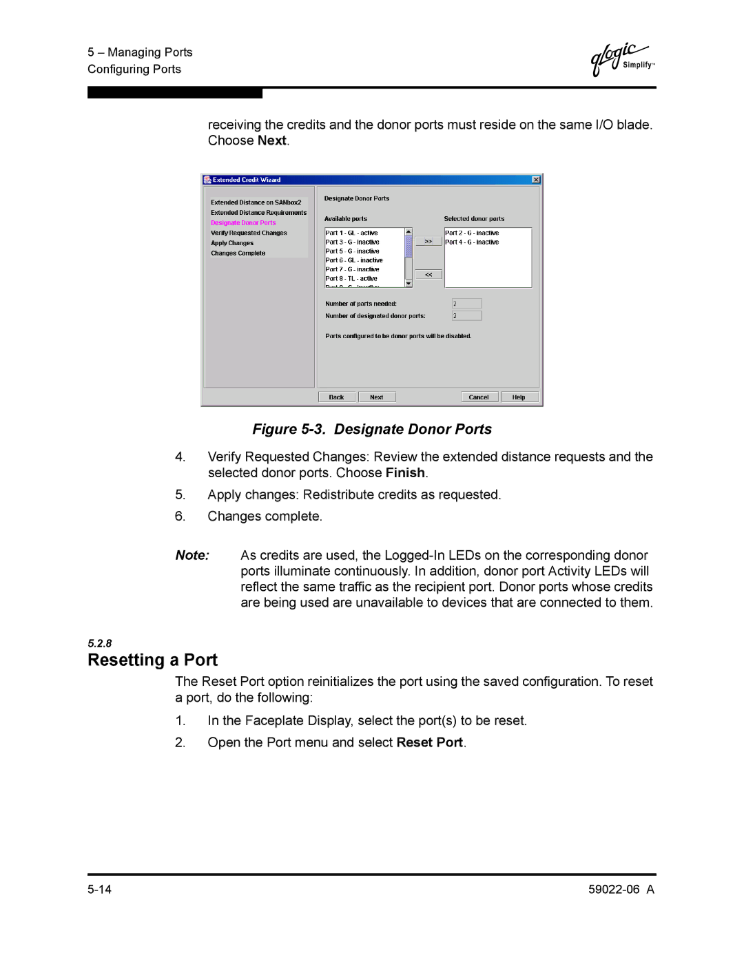 Q-Logic 8C/16 manual Resetting a Port, Designate Donor Ports 