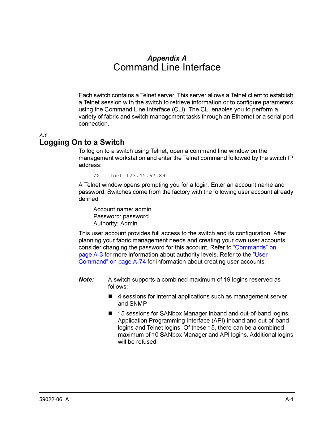 Q-Logic 8C/16 manual Command Line Interface, Logging On to a Switch 