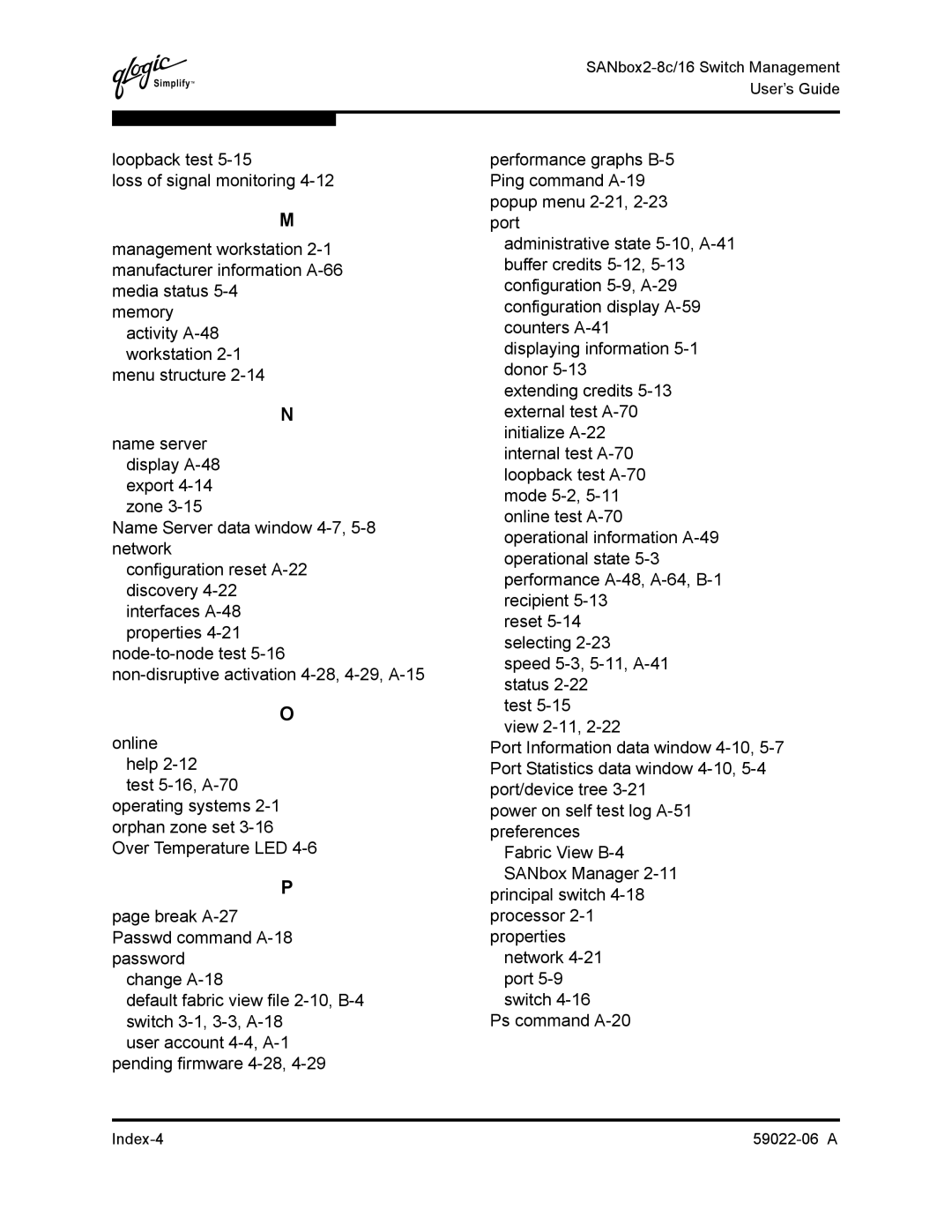 Q-Logic 8C/16 manual Index-4 59022-06 a 