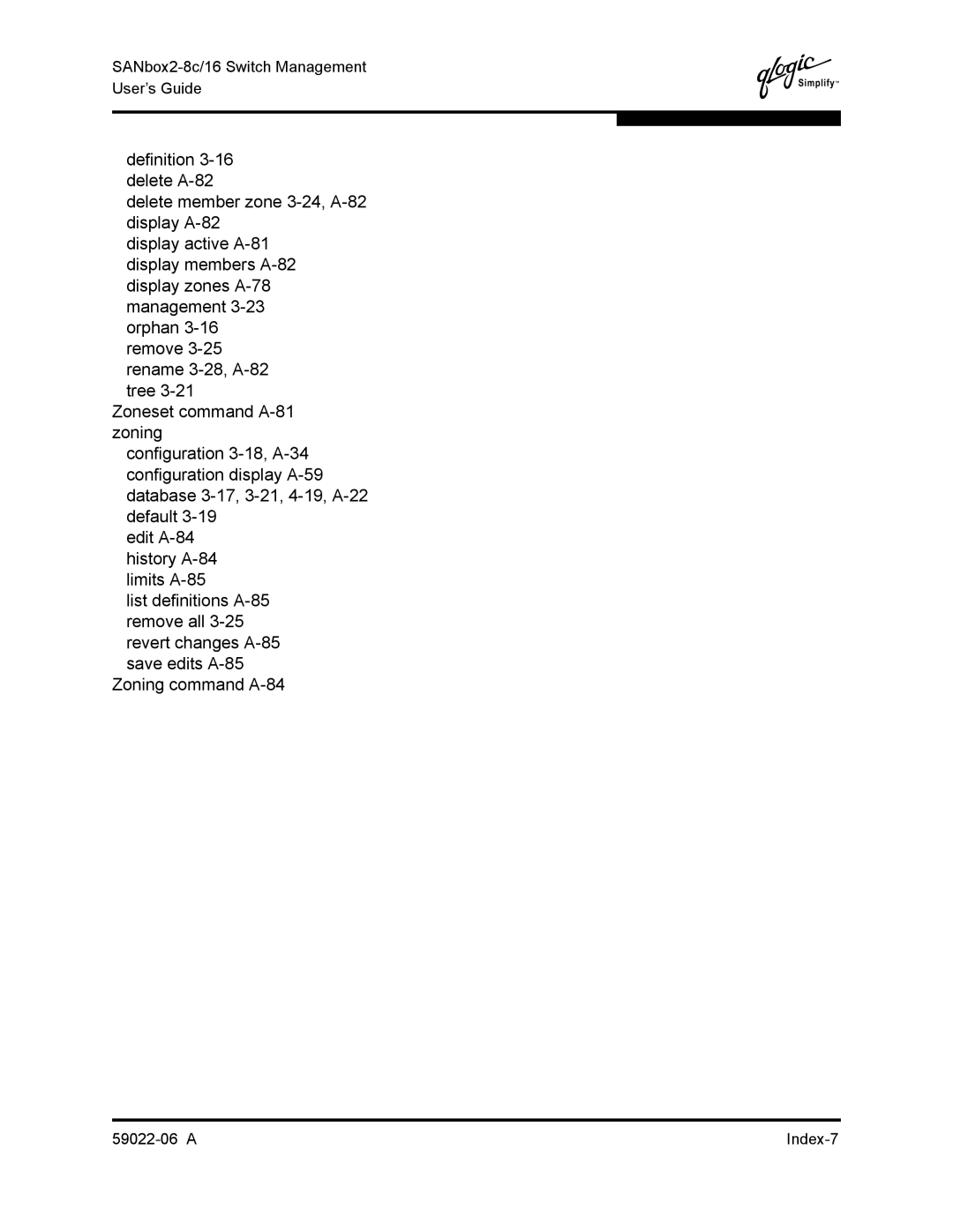 Q-Logic 8C/16 manual a Index-7 