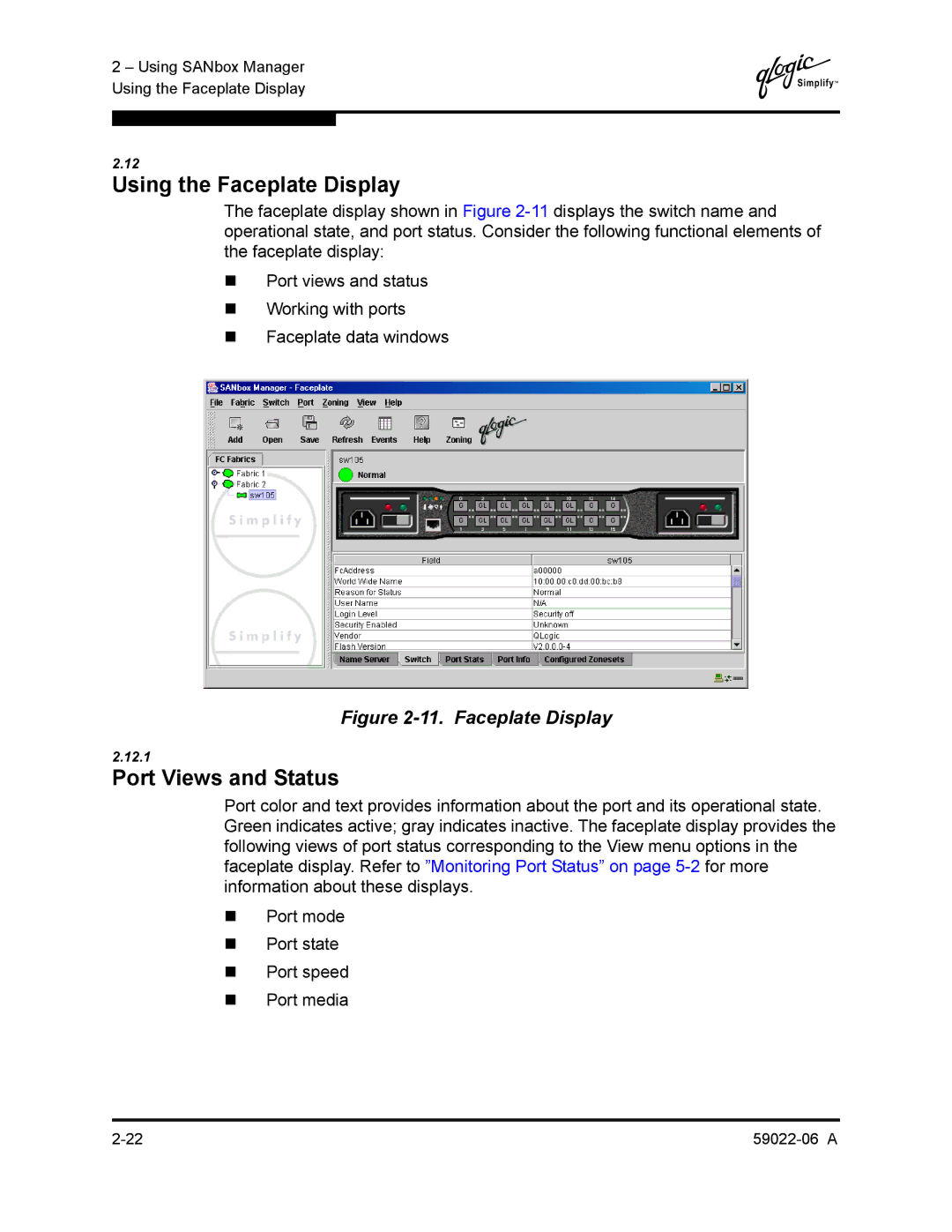 Q-Logic 8C/16 manual Using the Faceplate Display, Port Views and Status 