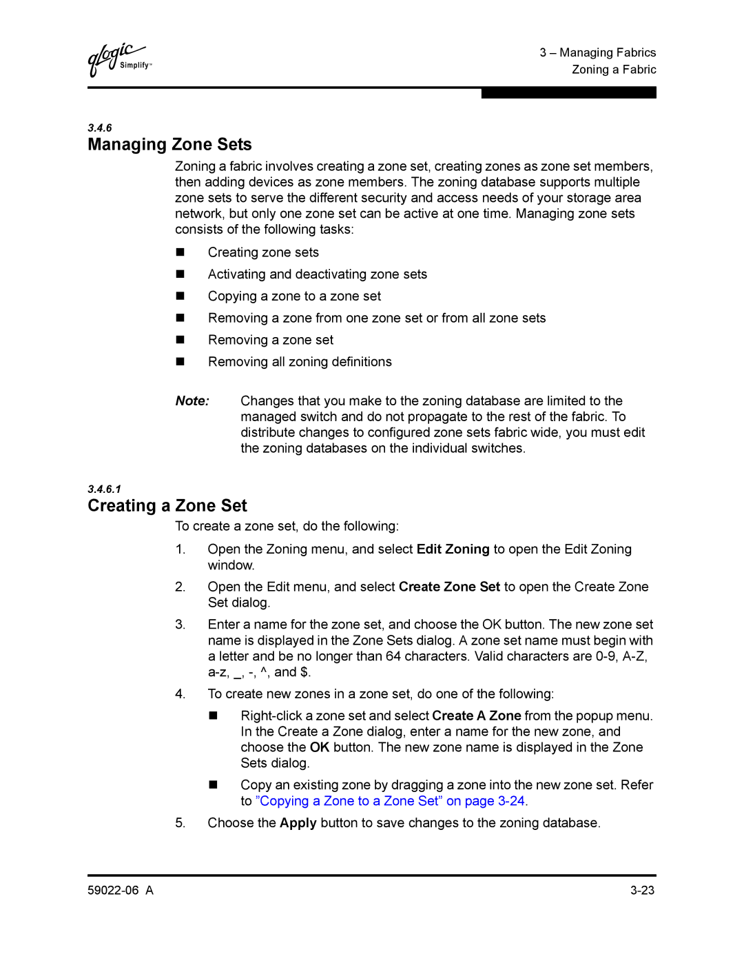 Q-Logic 8C/16 manual Managing Zone Sets, Creating a Zone Set 