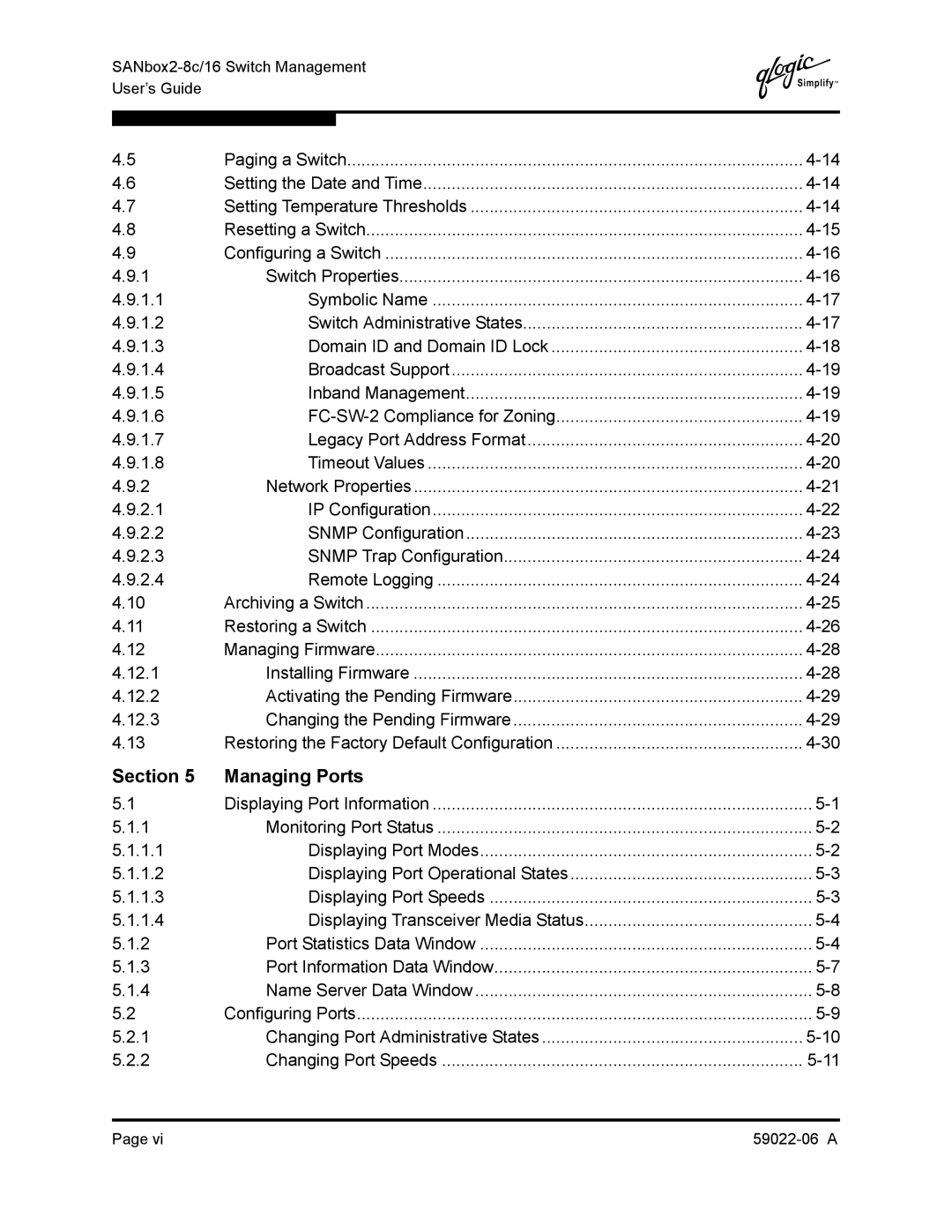 Q-Logic 8C/16 manual Section Managing Ports 