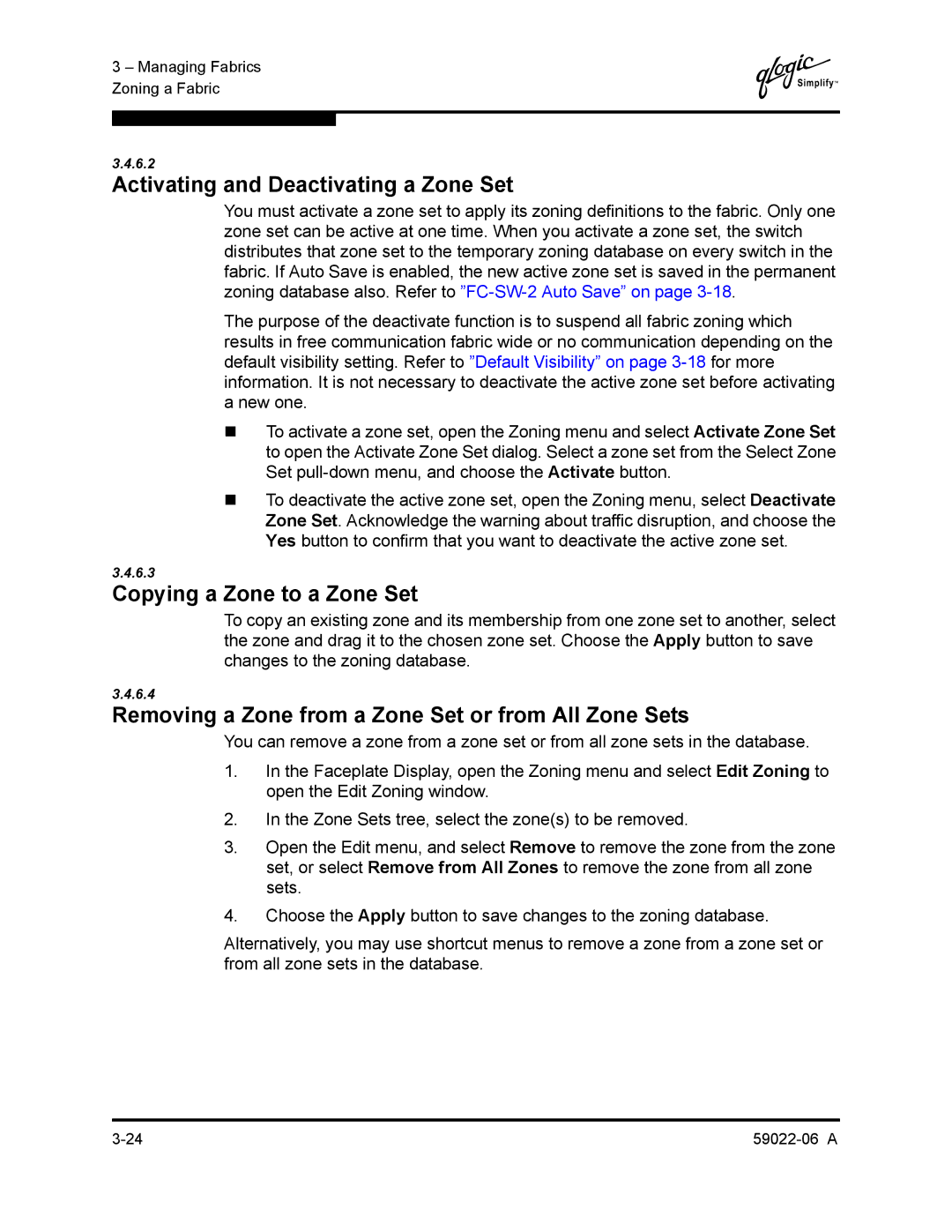 Q-Logic 8C/16 manual Activating and Deactivating a Zone Set, Copying a Zone to a Zone Set 