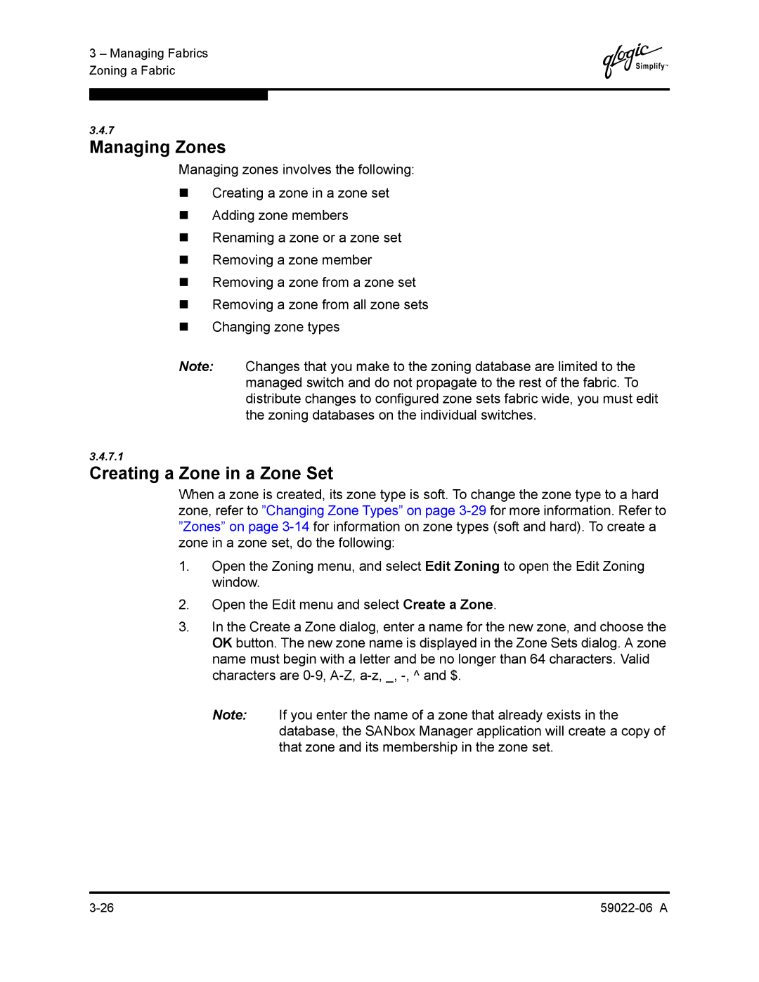 Q-Logic 8C/16 manual Managing Zones, Creating a Zone in a Zone Set 