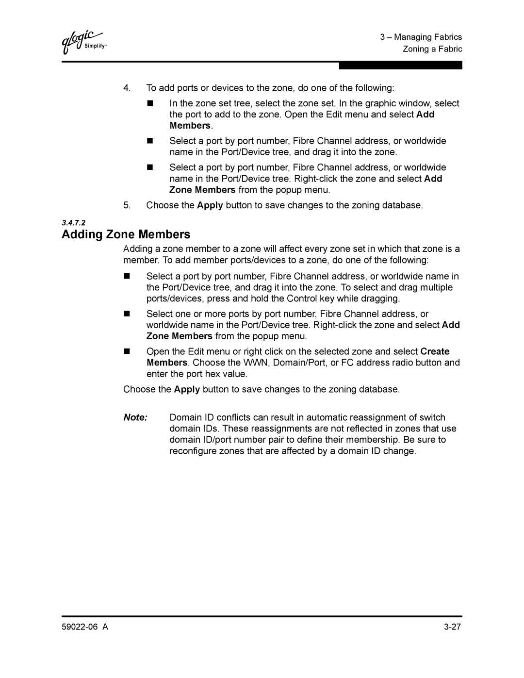 Q-Logic 8C/16 manual Adding Zone Members 