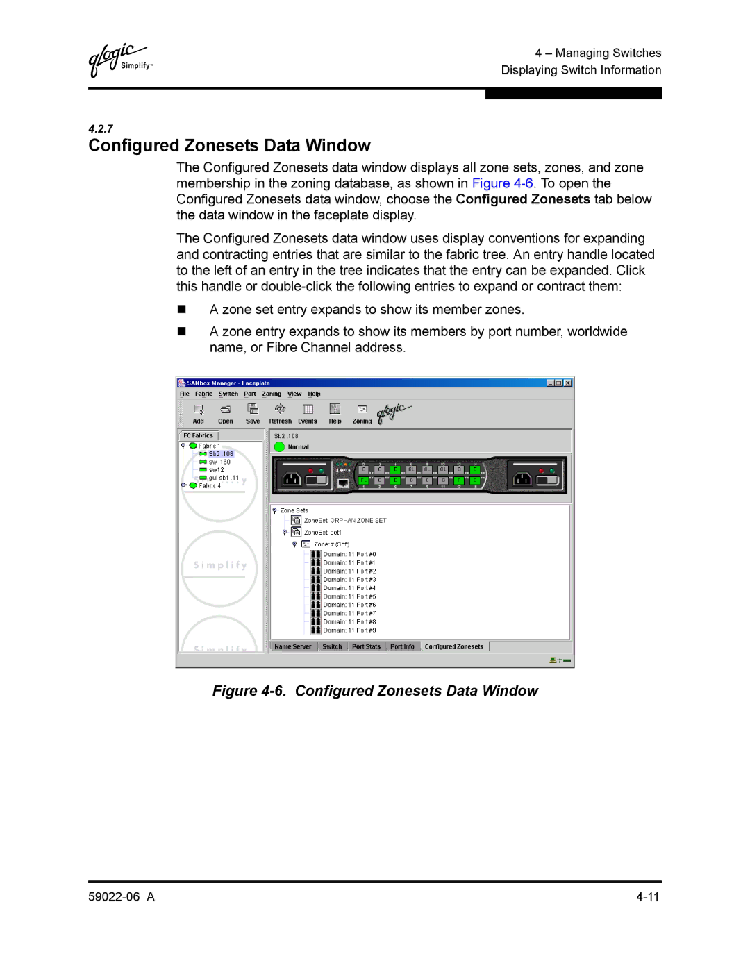 Q-Logic 8C/16 manual Configured Zonesets Data Window 