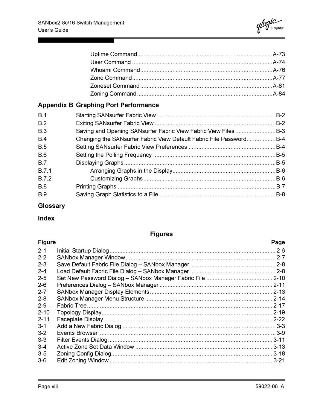 Q-Logic 8C/16 manual Appendix B Graphing Port Performance, Glossary Index, Initial Startup Dialog SANbox Manager Window 