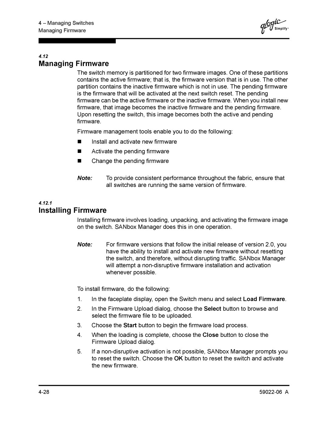 Q-Logic 8C/16 manual Managing Firmware, Installing Firmware 