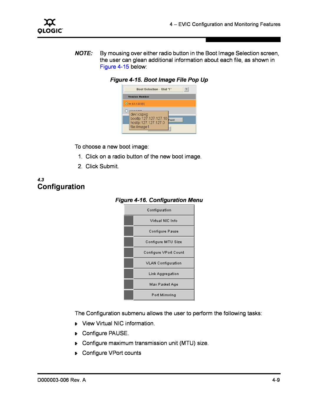 Q-Logic 9000 manual 15. Boot Image File Pop Up, 16. Configuration Menu 