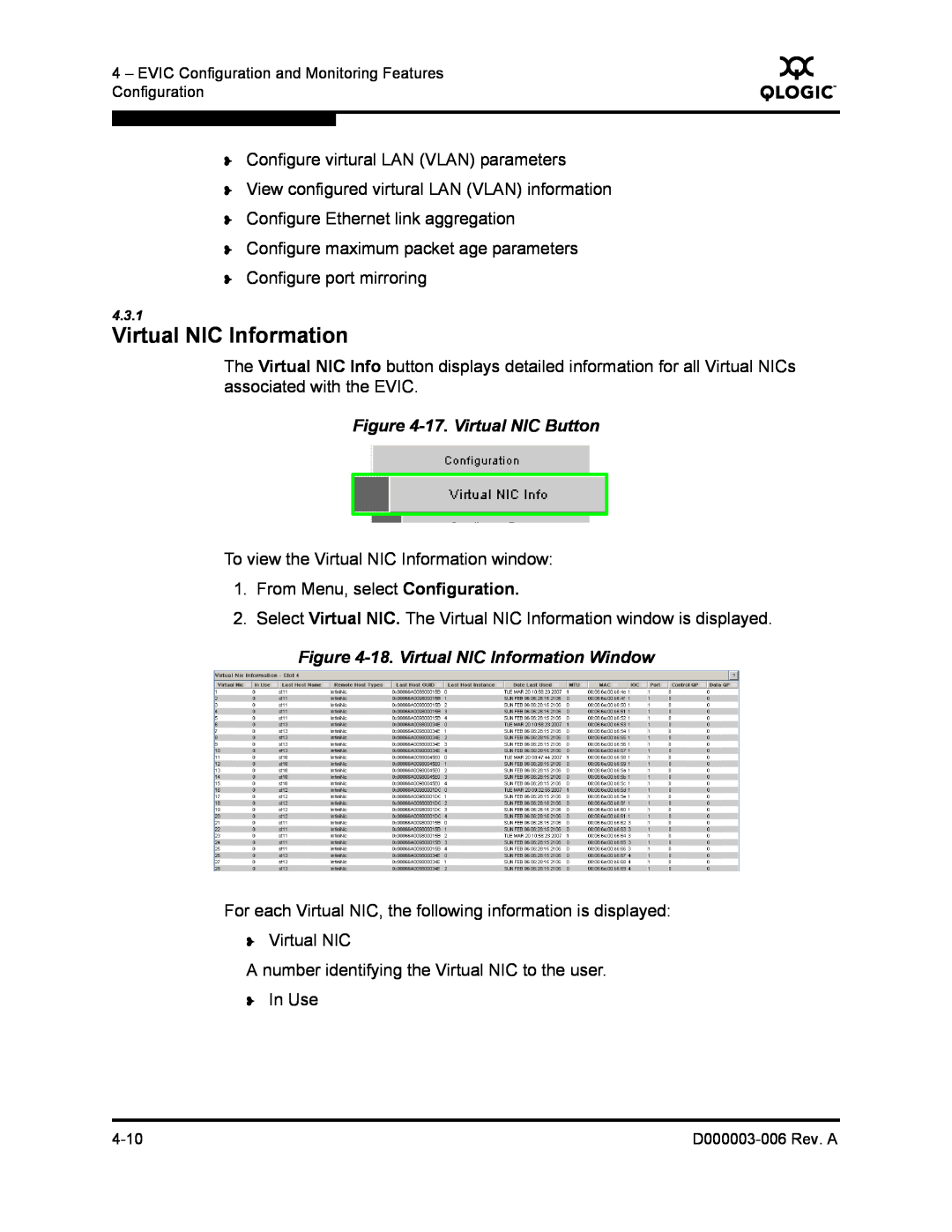 Q-Logic 9000 manual 17. Virtual NIC Button, 18. Virtual NIC Information Window 