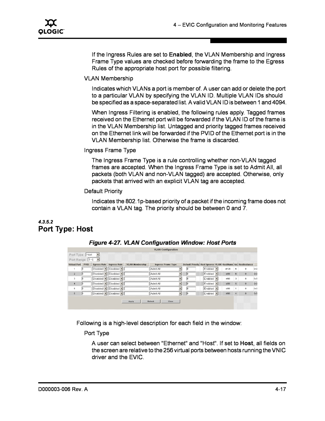 Q-Logic 9000 manual Port Type Host, 27. VLAN Configuration Window Host Ports 