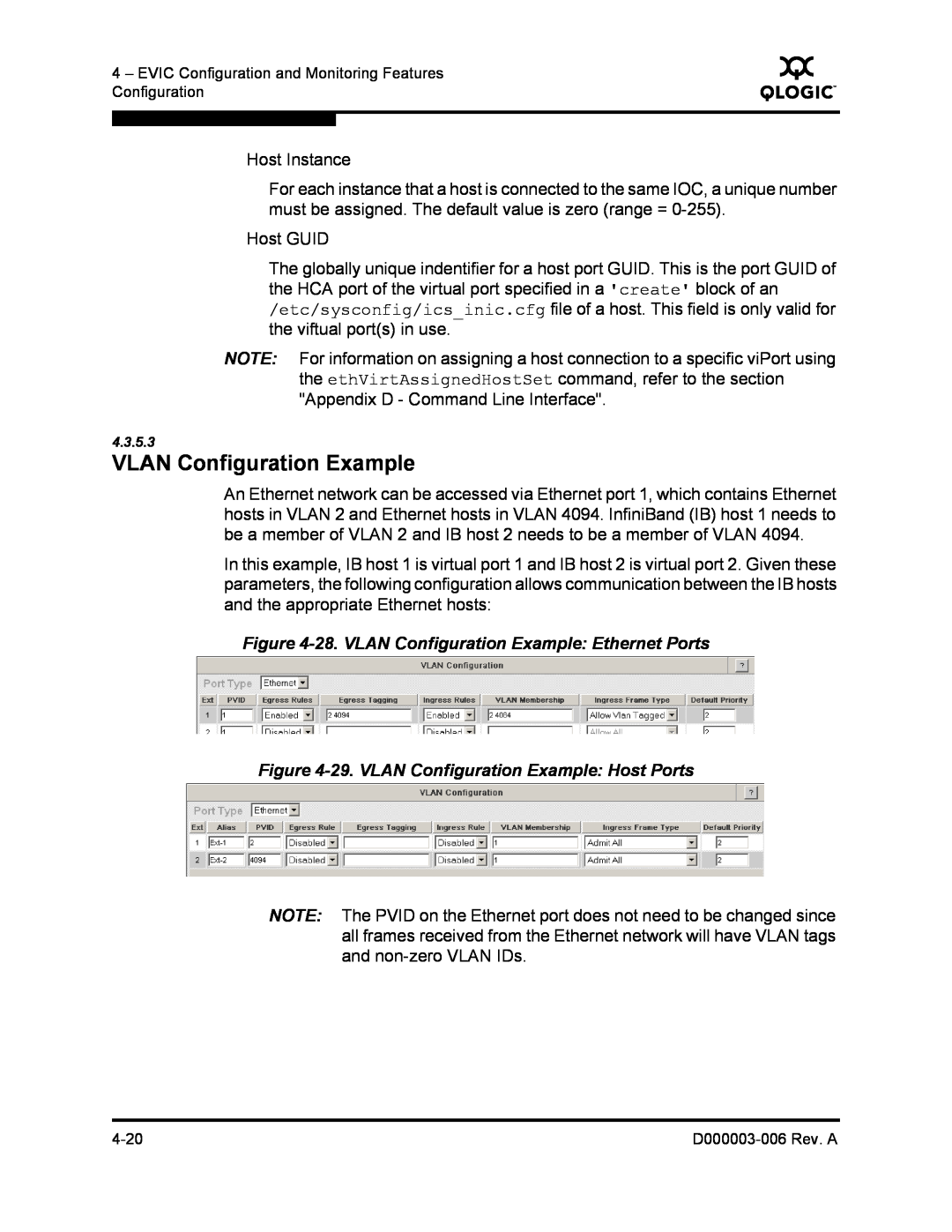 Q-Logic 9000 manual 28. VLAN Configuration Example Ethernet Ports, 29. VLAN Configuration Example Host Ports 