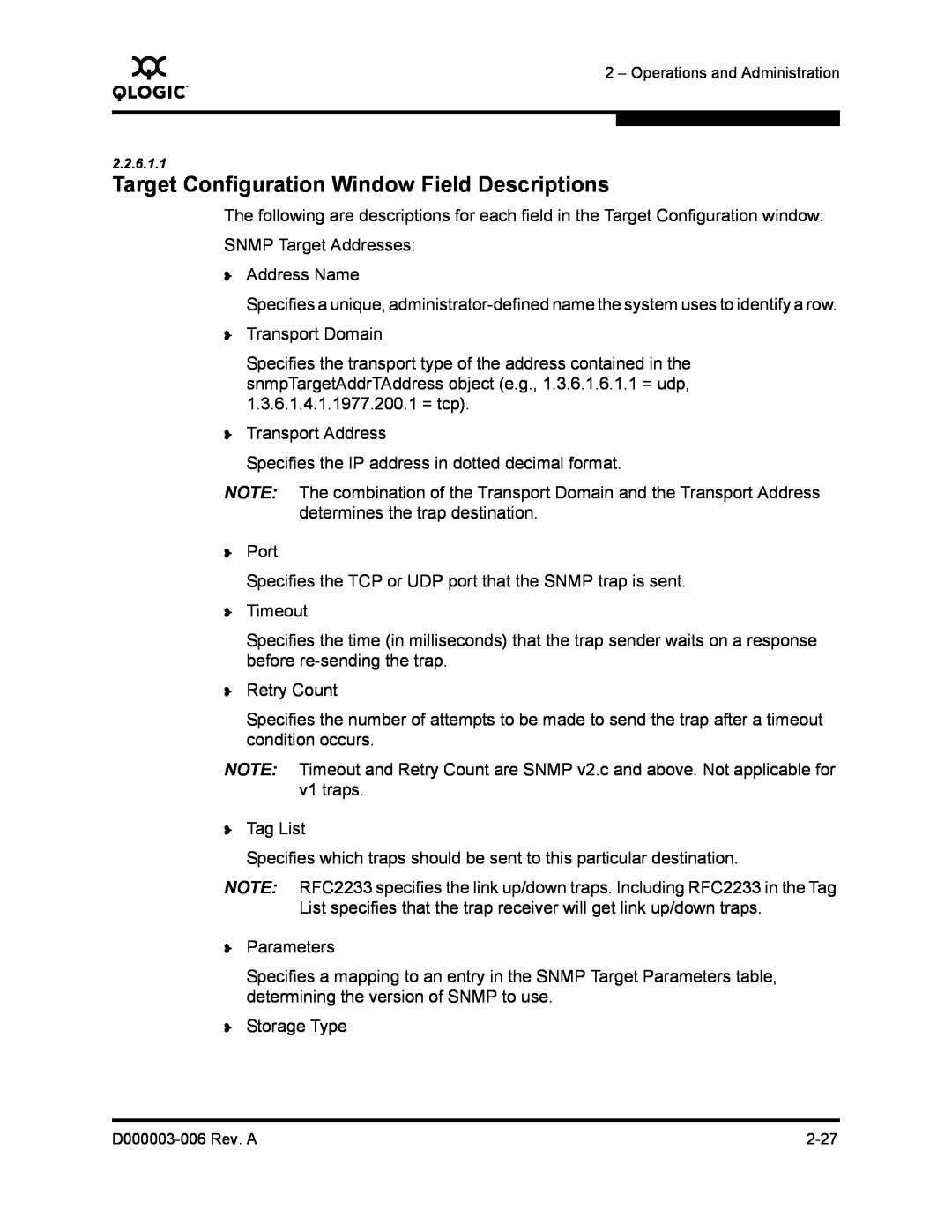 Q-Logic 9000 manual Target Configuration Window Field Descriptions 