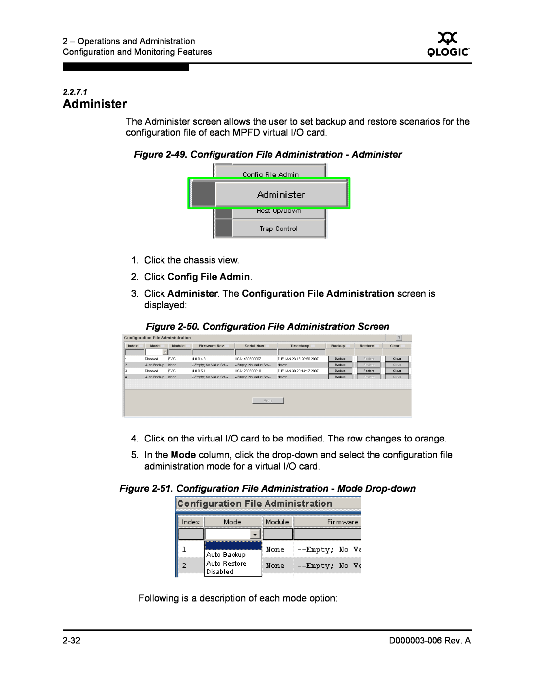 Q-Logic 9000 manual 49. Configuration File Administration - Administer, Click Config File Admin 