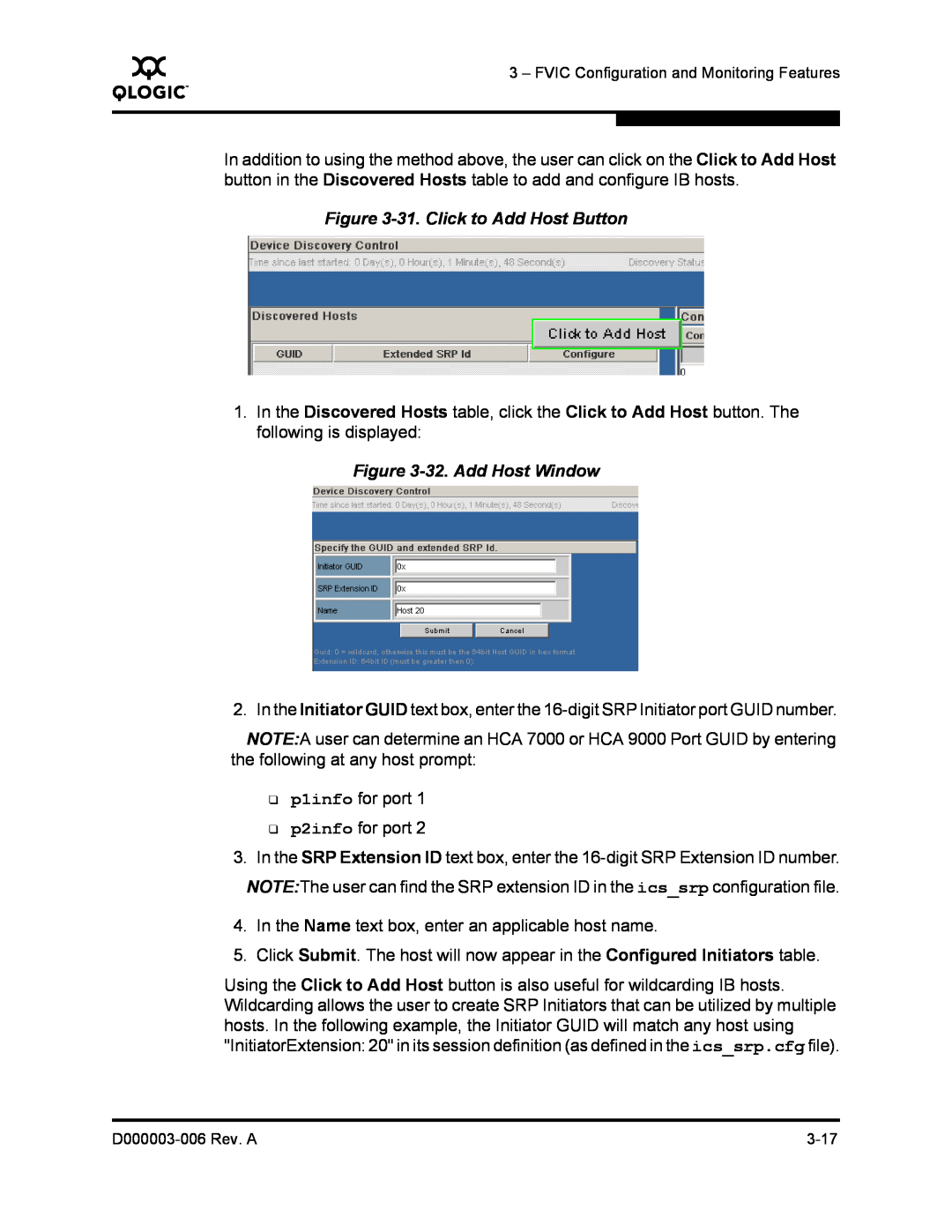 Q-Logic 9000 manual 31. Click to Add Host Button, 32. Add Host Window 
