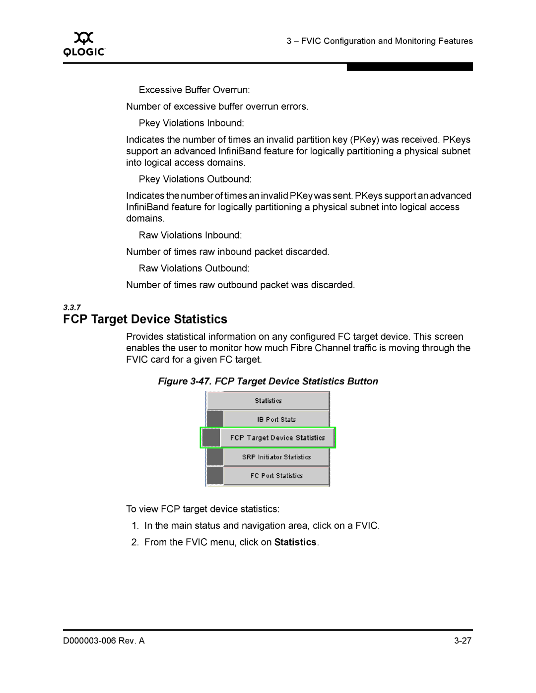 Q-Logic 9000 manual FCP Target Device Statistics Button 