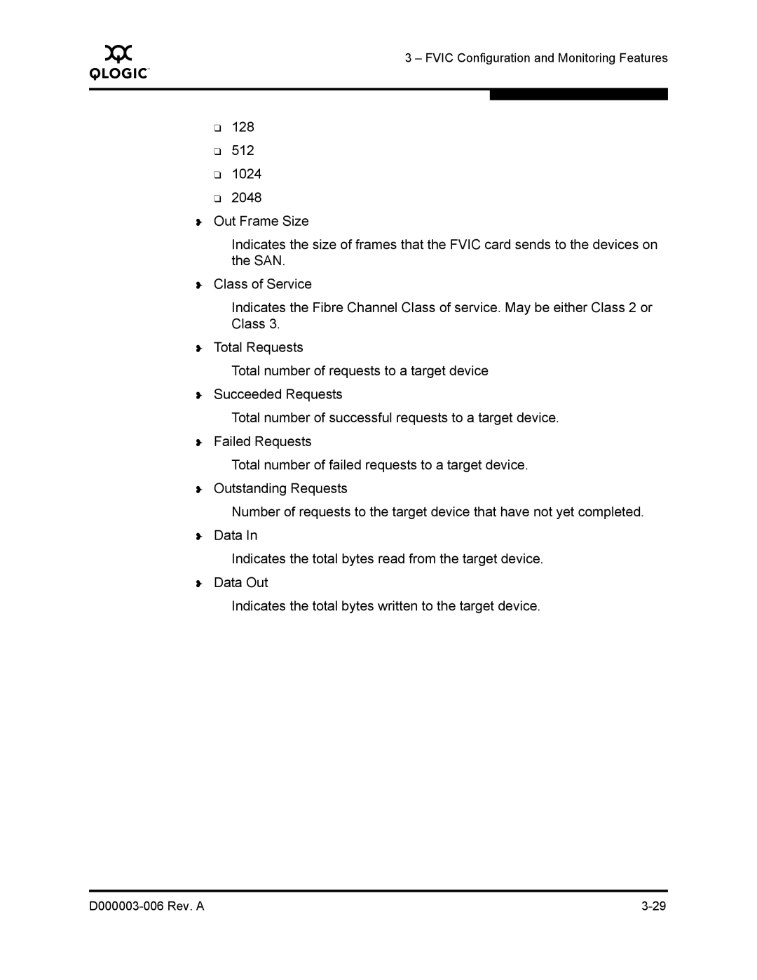 Q-Logic 9000 manual Fvic Configuration and Monitoring Features 