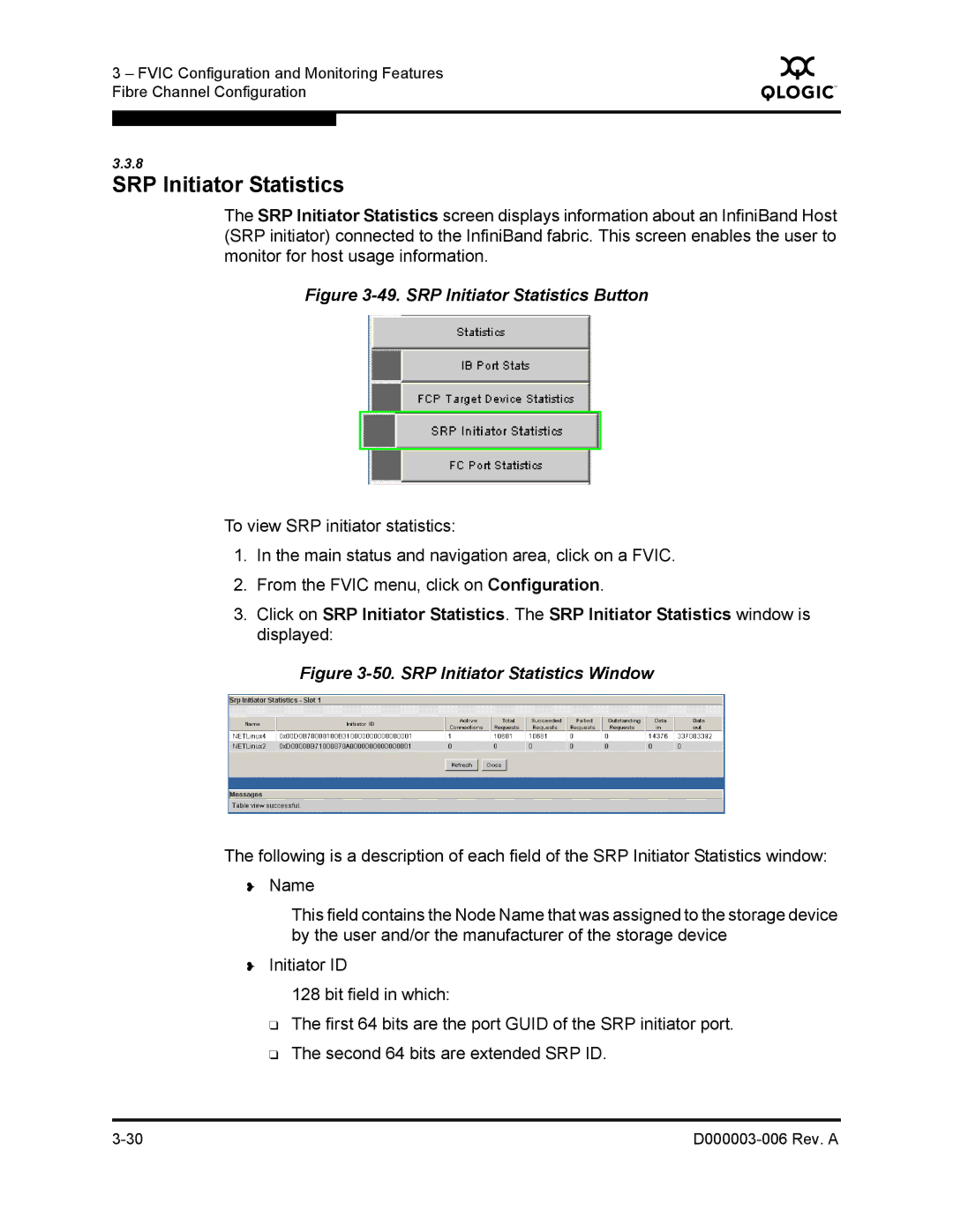 Q-Logic 9000 manual SRP Initiator Statistics Button 