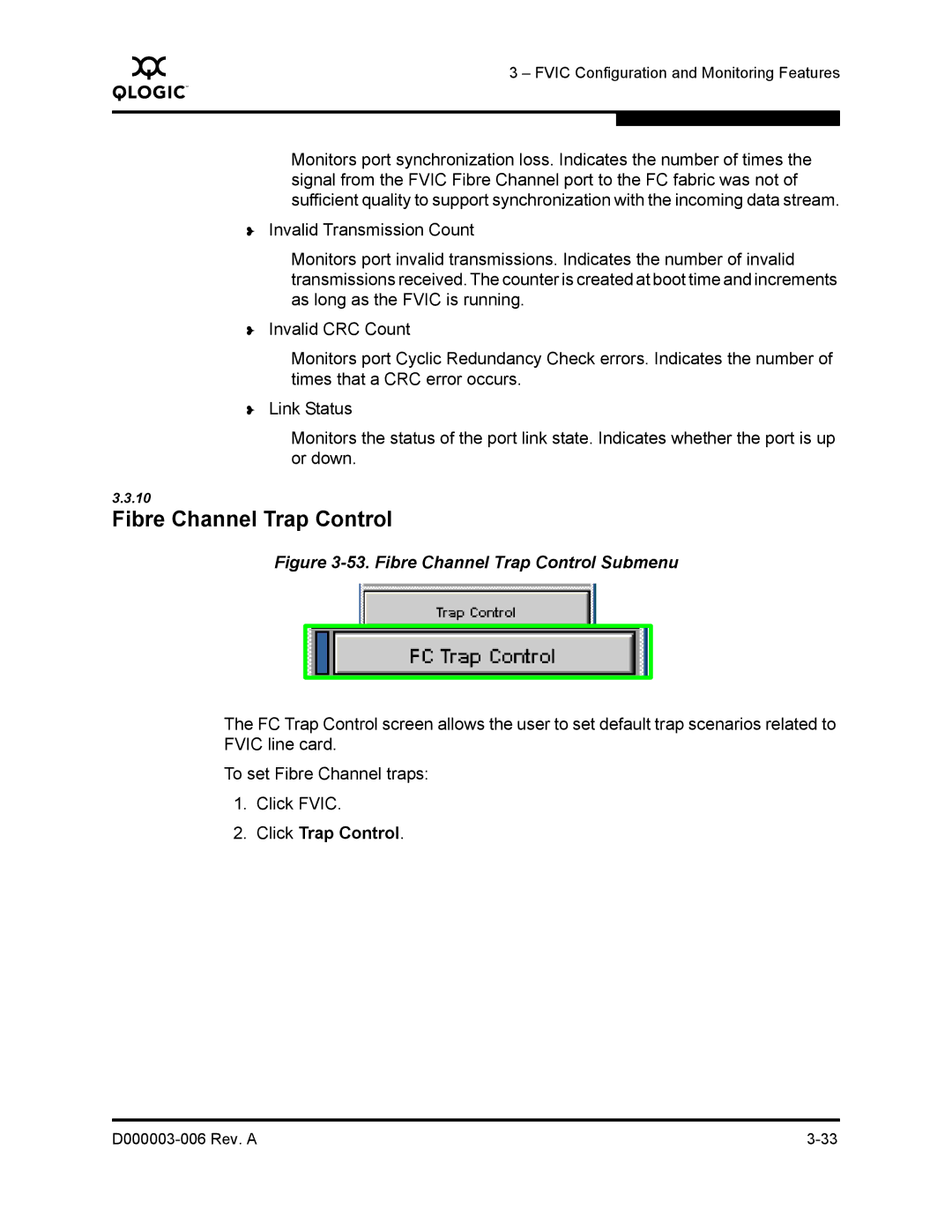 Q-Logic 9000 manual Fibre Channel Trap Control, Click Trap Control 