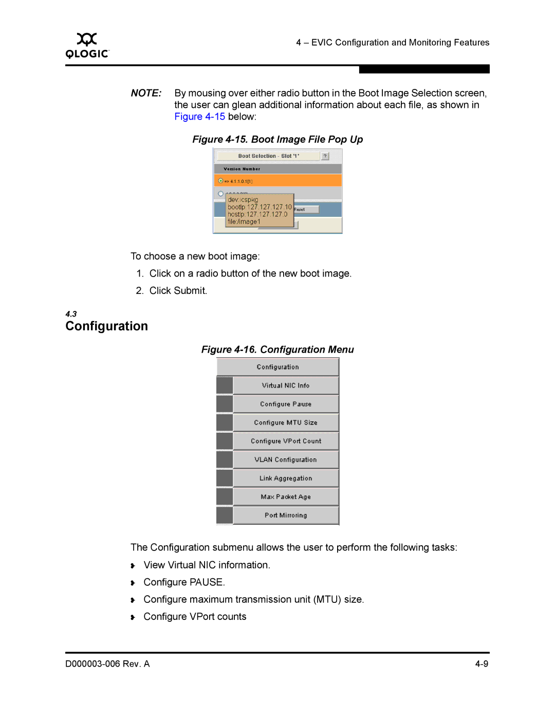 Q-Logic 9000 manual Configuration Menu 