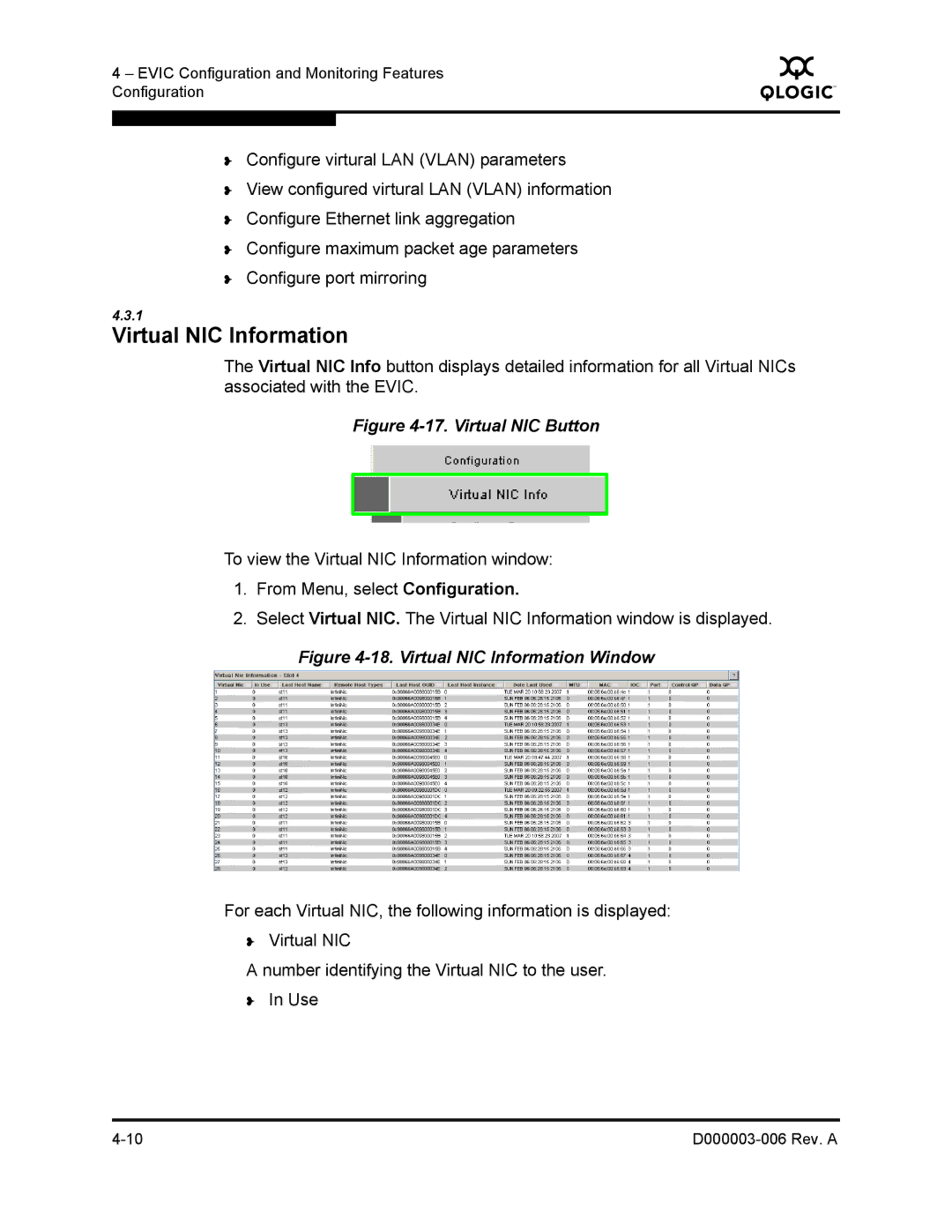 Q-Logic 9000 manual Virtual NIC Information, Virtual NIC Button 