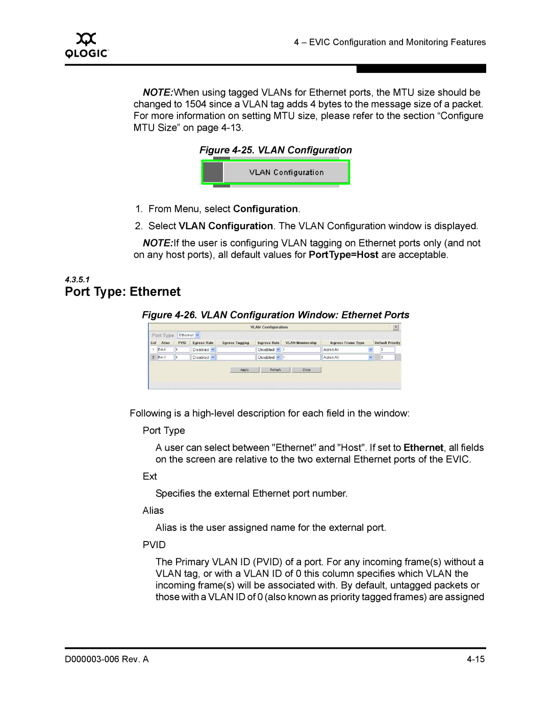 Q-Logic 9000 manual Port Type Ethernet, Pvid 