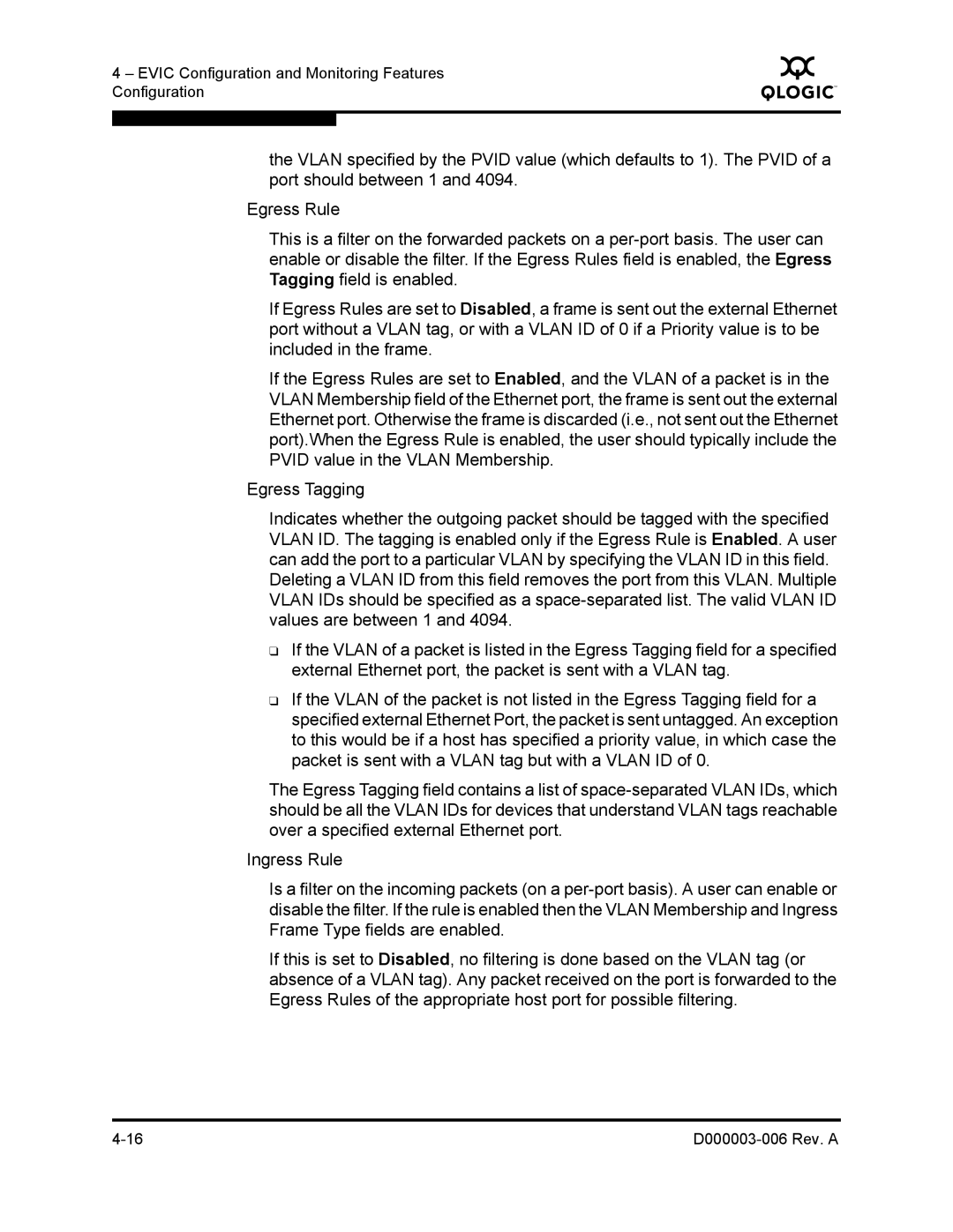 Q-Logic 9000 manual Evic Configuration and Monitoring Features Configuration 