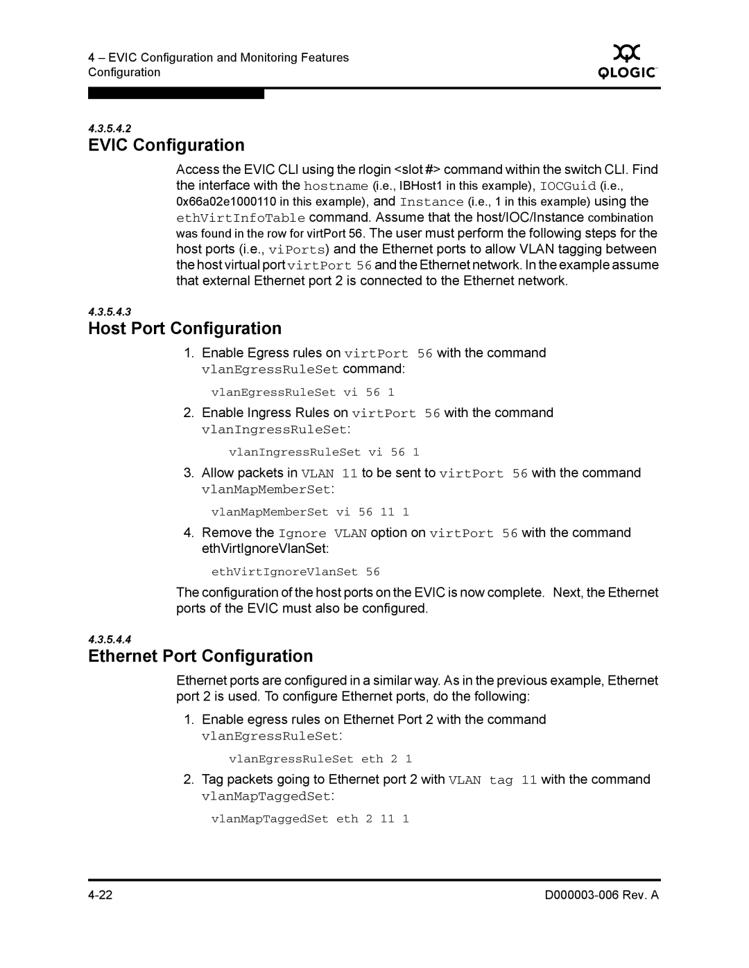 Q-Logic 9000 manual Evic Configuration, Host Port Configuration, Ethernet Port Configuration 