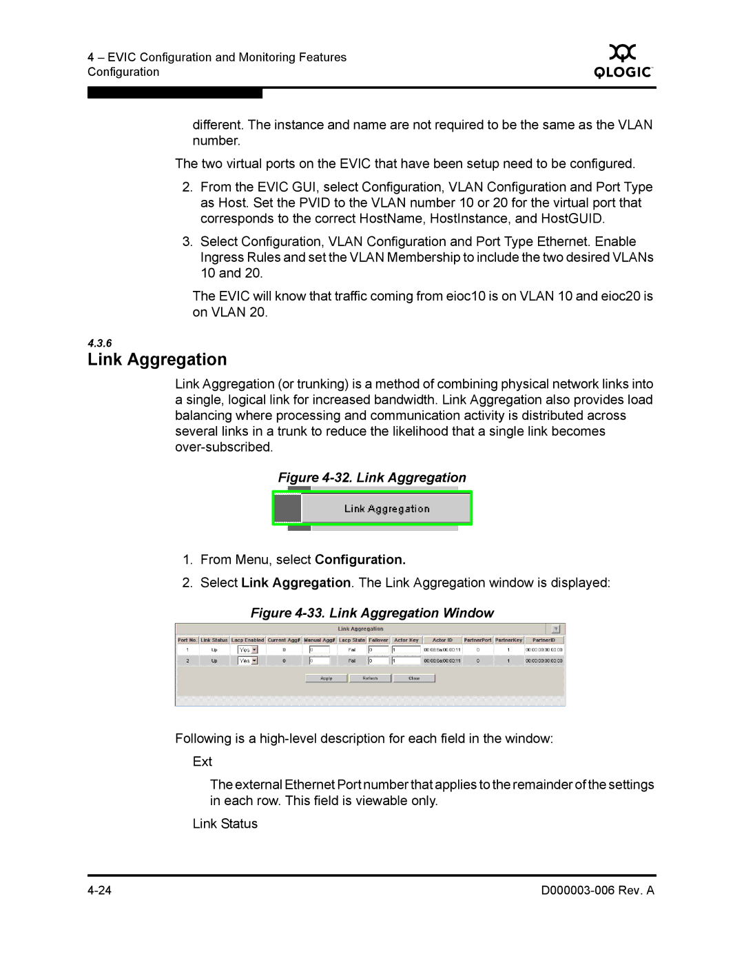 Q-Logic 9000 manual Link Aggregation 