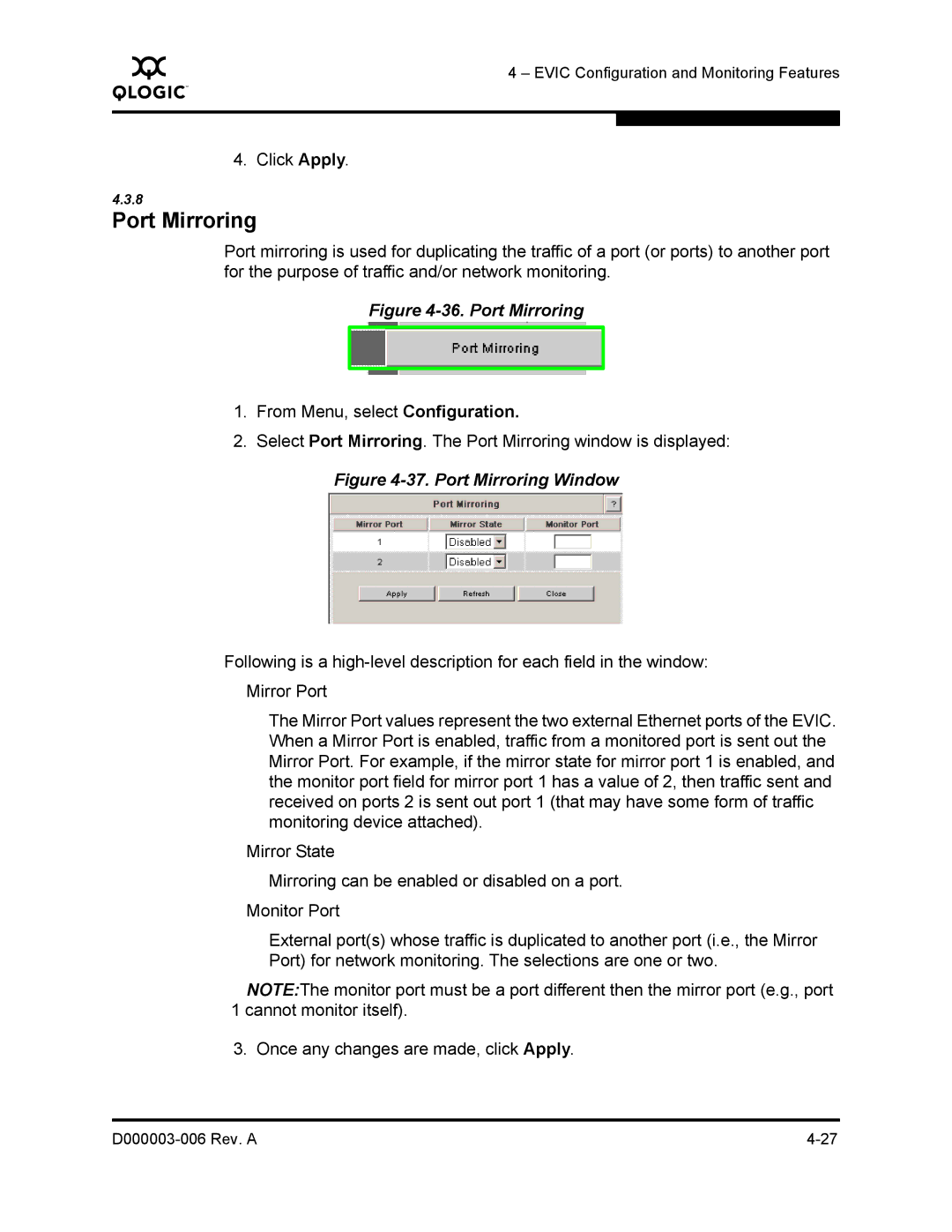 Q-Logic 9000 manual Port Mirroring 