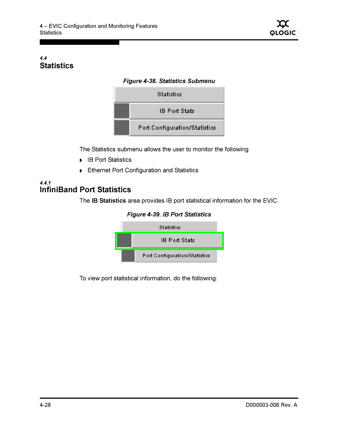 Q-Logic 9000 manual Statistics Submenu 